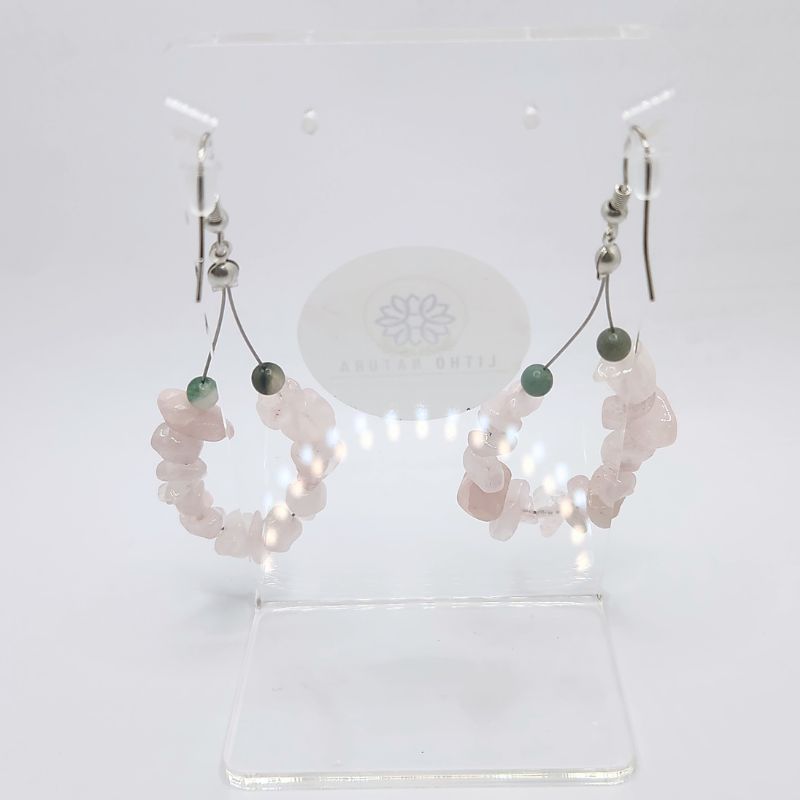 Boucles d'oreilles en Quartz Rose - Laiton Plaqué Platine