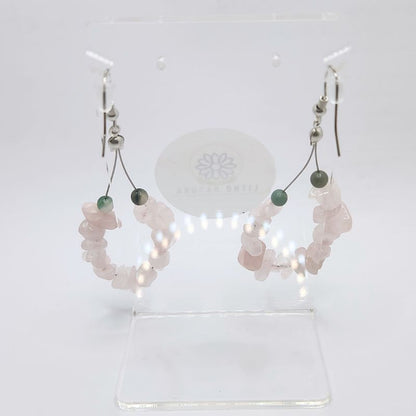 Boucles d'oreilles en Quartz Rose - Laiton Plaqué Platine
