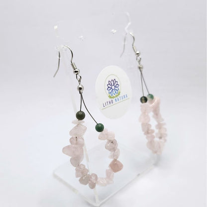 Boucles d'oreilles en Quartz Rose - Laiton Plaqué Platine