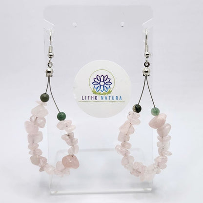 Boucles d'oreilles en Quartz Rose - Laiton Plaqué Platine