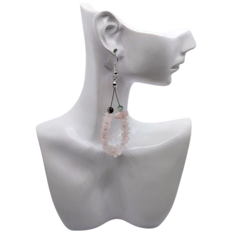 Boucles d'oreilles en Quartz Rose - Laiton Plaqué Platine