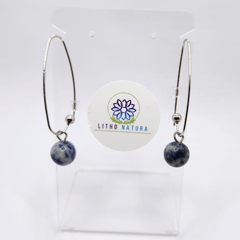 Boucles d'oreilles en Sodalite - Laiton Plaqué Platine