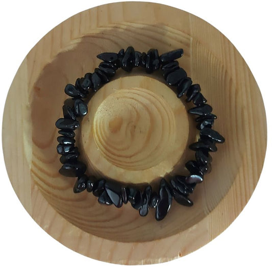 Bracelet Chips en Tourmaline Noire Élastique