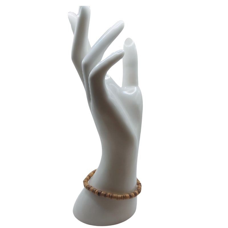 Bracelet Extensible en Bois de Noix de Coco Naturelle - Brun Clair - Litho Natura