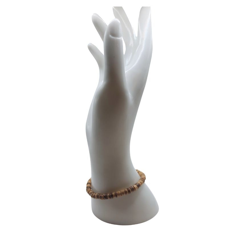 Bracelet Extensible en Bois de Noix de Coco Naturelle - Brun Clair - Litho Natura
