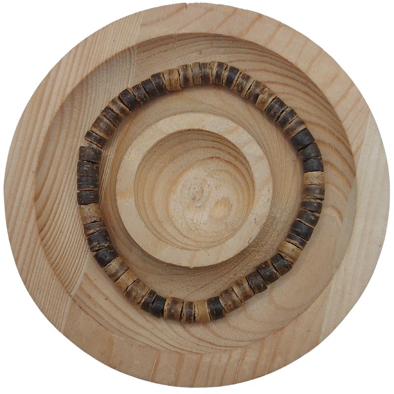 Bracelet Extensible en Bois de Noix de Coco Naturelle - Brun Clair - Litho Natura