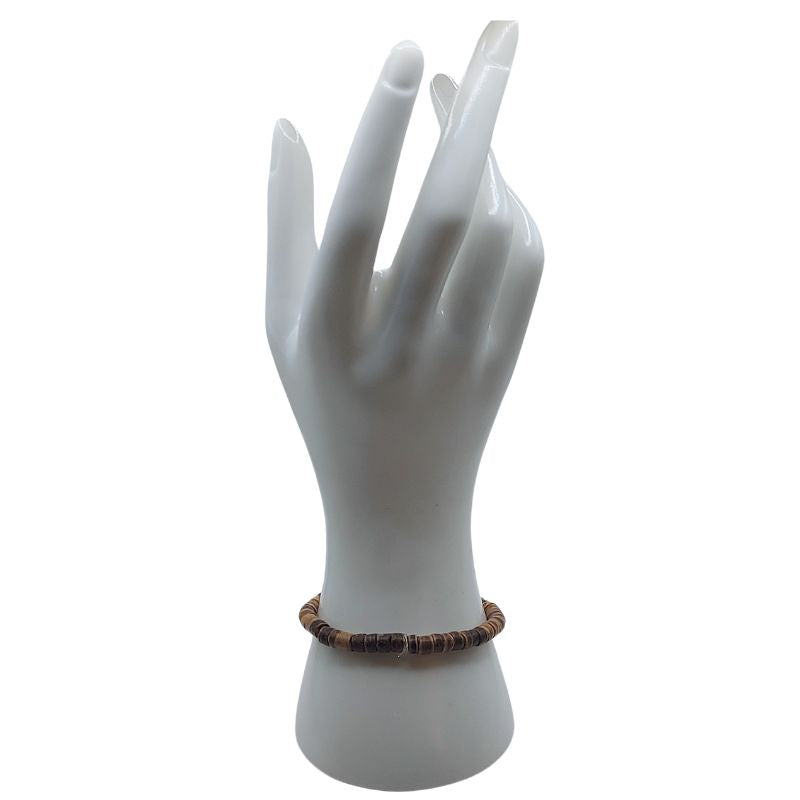 Bracelet Extensible en Bois de Noix de Coco Naturelle - Brun Clair - Litho Natura
