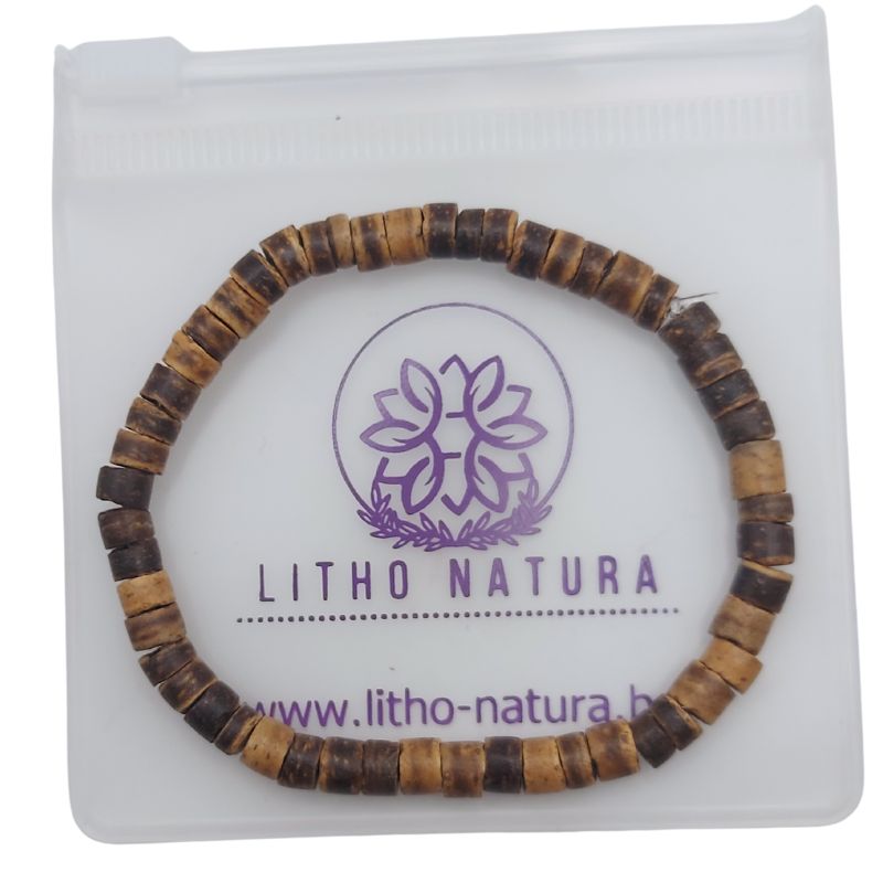 Bracelet Extensible en Bois de Noix de Coco Naturelle - Brun Clair - Litho Natura