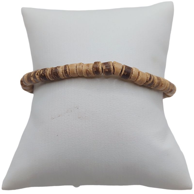 Bracelet Extensible en Bois de Noix de Coco Naturelle - Brun Clair - Litho Natura