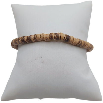 Bracelet Extensible en Bois de Noix de Coco Naturelle - Brun Clair - Litho Natura