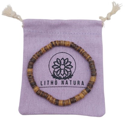 Bracelet Extensible en Bois de Noix de Coco Naturelle - Brun Clair - Litho Natura