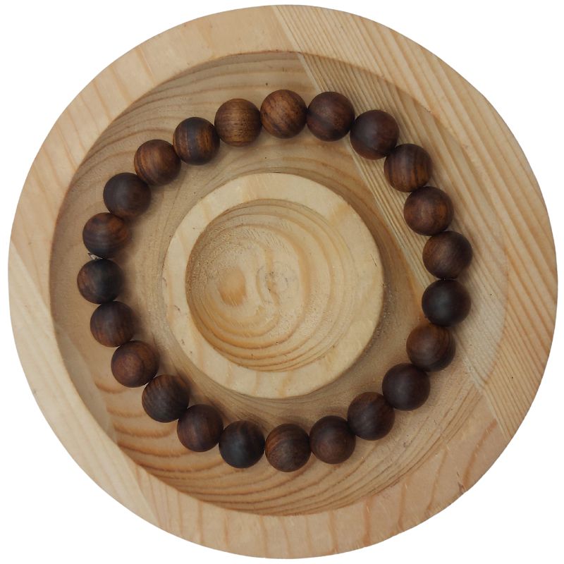 Bracelet Extensible en Bois de Santal Teinté - Bois de Rose Naturel - Litho Natura