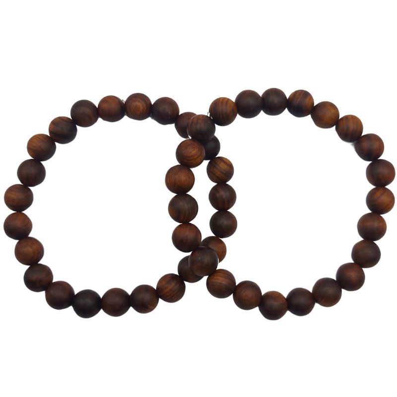 Bracelet Extensible en Bois de Santal Teinté - Bois de Rose Naturel - Litho Natura