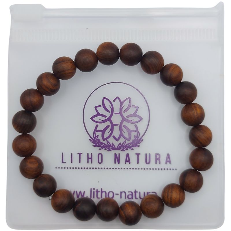 Bracelet Extensible en Bois de Santal Teinté - Bois de Rose Naturel - Litho Natura