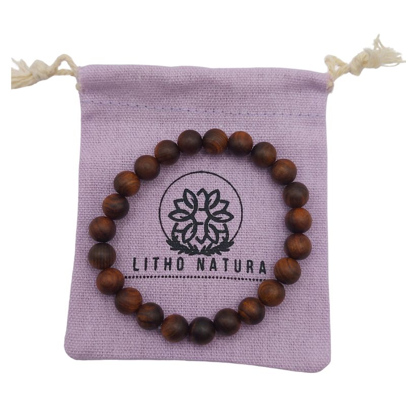 Bracelet Extensible en Bois de Santal Teinté - Bois de Rose Naturel - Litho Natura