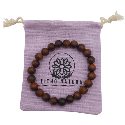 Bracelet Extensible en Bois de Santal Teinté - Bois de Rose Naturel - Litho Natura