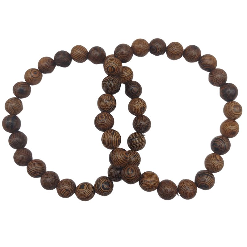 Bracelet Extensible en Bois de Santal Teinté - Bois de Wengé Naturel - Litho Natura