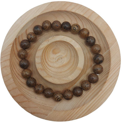 Bracelet Extensible en Bois de Santal Teinté - Bois de Wengé Naturel - Litho Natura
