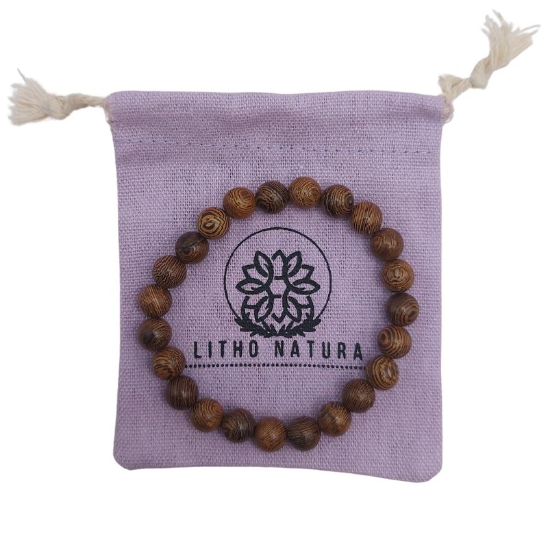 Bracelet Extensible en Bois de Santal Teinté - Bois de Wengé Naturel - Litho Natura