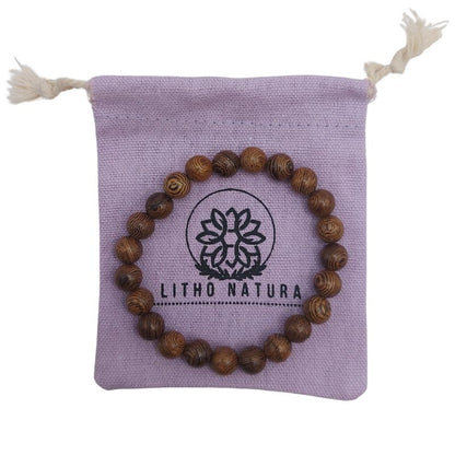 Bracelet Extensible en Bois de Santal Teinté - Bois de Wengé Naturel - Litho Natura