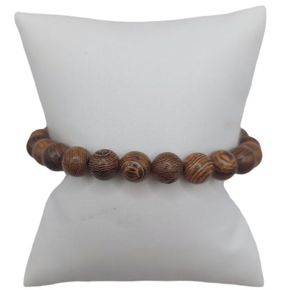 Bracelet Extensible en Bois de Santal Teinté - Bois de Wengé Naturel - Litho Natura