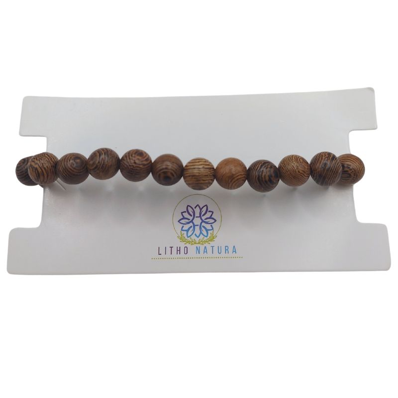 Bracelet Extensible en Bois de Santal Teinté - Bois de Wengé Naturel - Litho Natura