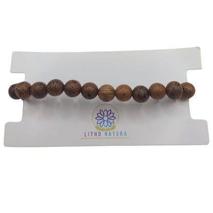 Bracelet Extensible en Bois de Santal Teinté - Bois de Wengé Naturel - Litho Natura