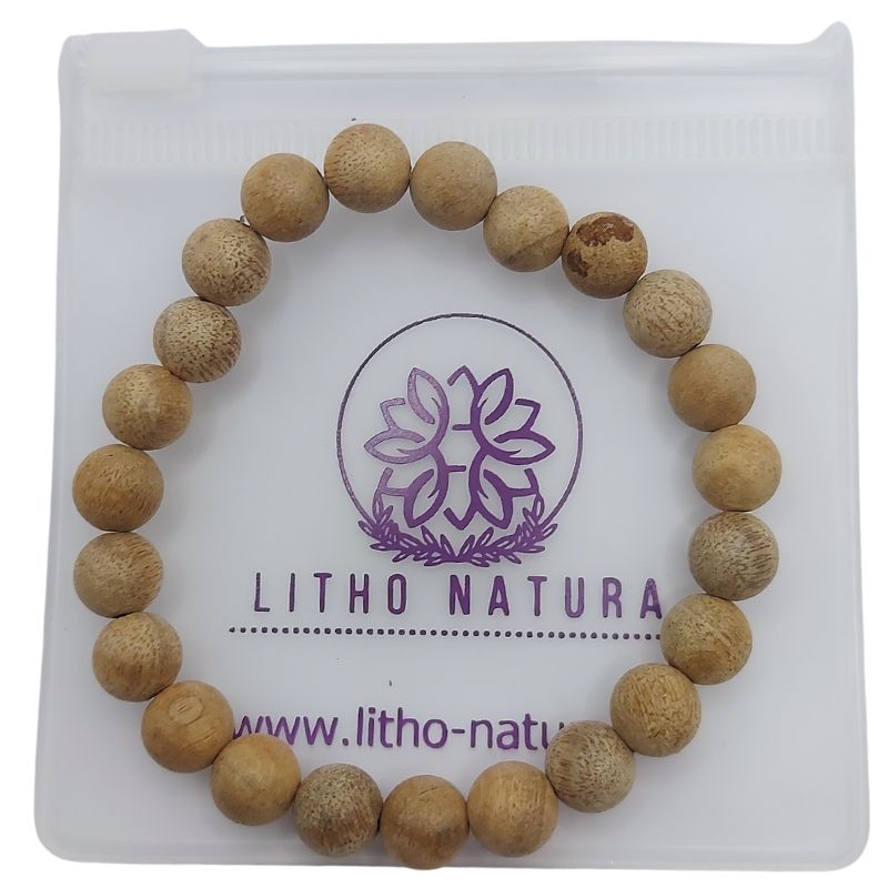 Bracelet Extensible en Bois de Santal Teinté - Padouk Africain Naturel - Litho Natura