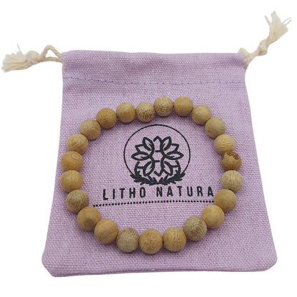 Bracelet Extensible en Bois de Santal Teinté - Padouk Africain Naturel - Litho Natura
