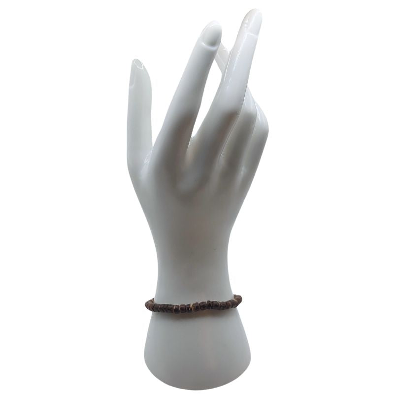 Bracelet Extensible en Bois de Noix de Coco Naturelle - Brun Foncé - Litho Natura