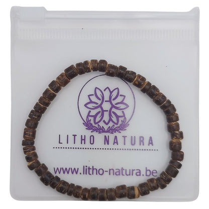 Bracelet Extensible en Bois de Noix de Coco Naturelle - Brun Foncé - Litho Natura
