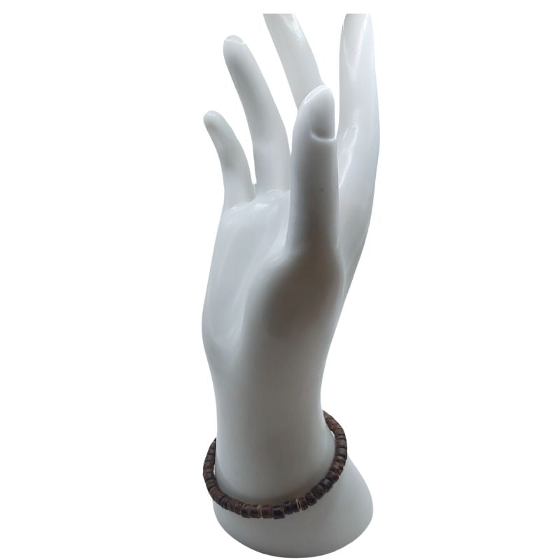 Bracelet Extensible en Bois de Noix de Coco Naturelle - Brun Foncé - Litho Natura