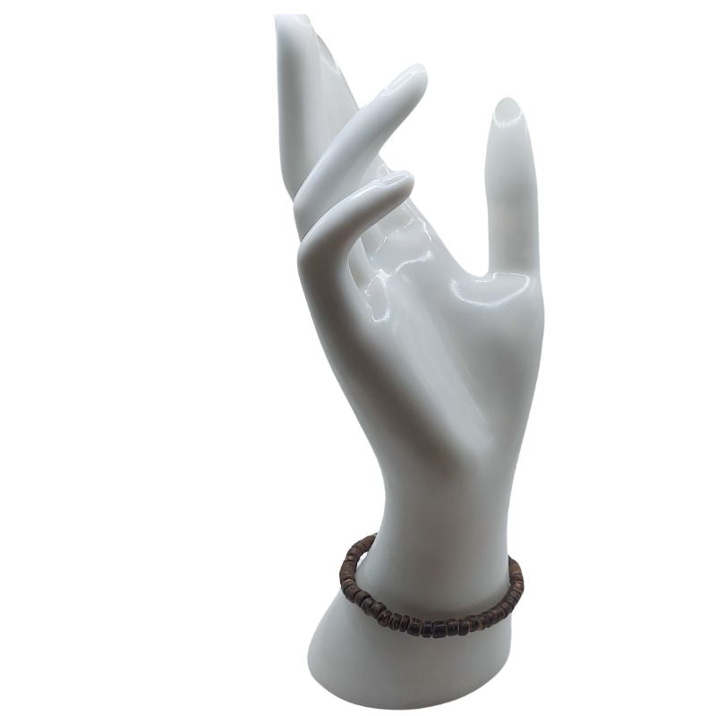 Bracelet Extensible en Bois de Noix de Coco Naturelle - Brun Foncé - Litho Natura