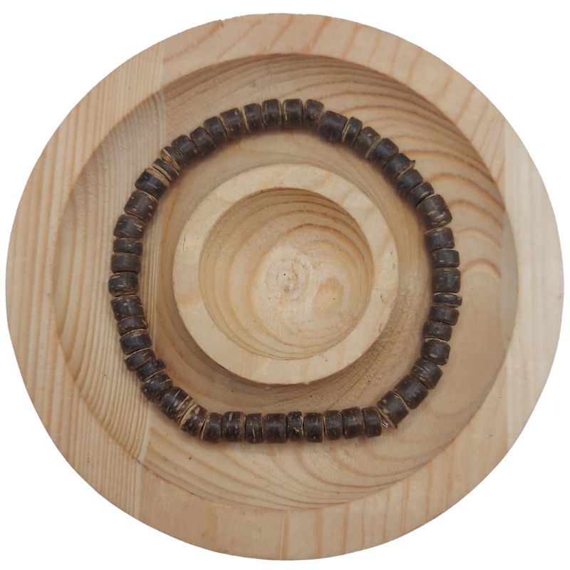 Bracelet Extensible en Bois de Noix de Coco Naturelle - Brun Foncé - Litho Natura