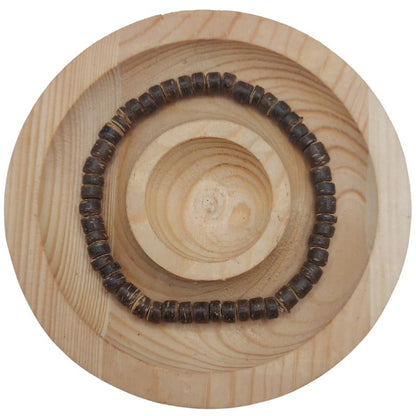 Bracelet Extensible en Bois de Noix de Coco Naturelle - Brun Foncé - Litho Natura