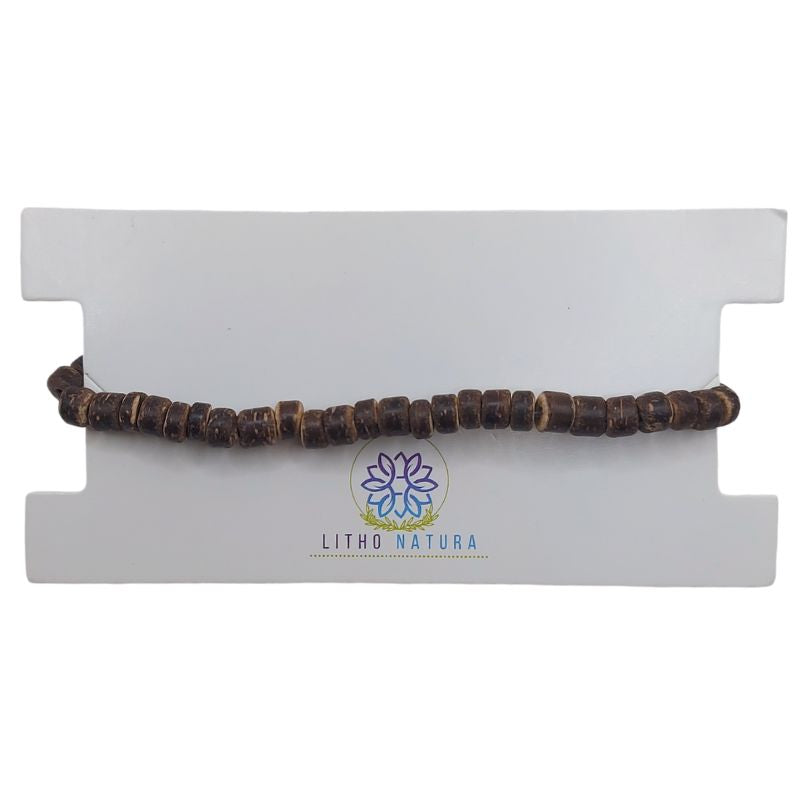 Bracelet Extensible en Bois de Noix de Coco Naturelle - Brun Foncé - Litho Natura