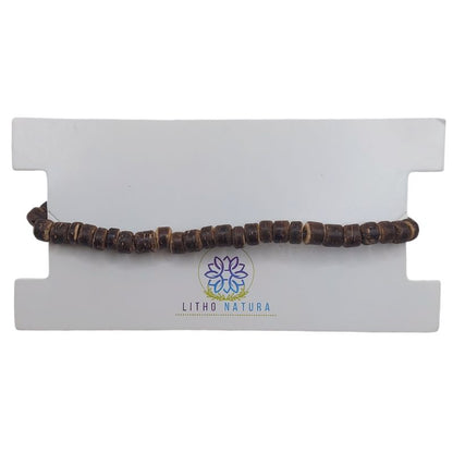 Bracelet Extensible en Bois de Noix de Coco Naturelle - Brun Foncé - Litho Natura