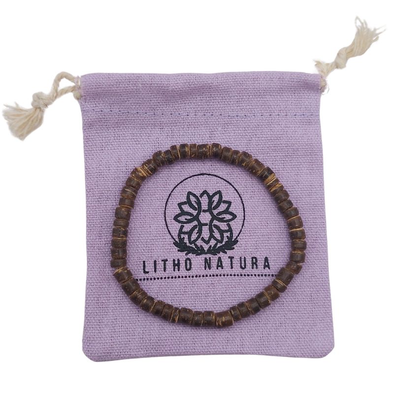 Bracelet Extensible en Bois de Noix de Coco Naturelle - Brun Foncé - Litho Natura