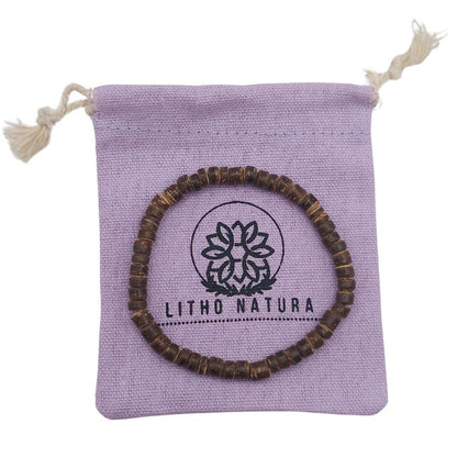 Bracelet Extensible en Bois de Noix de Coco Naturelle - Brun Foncé - Litho Natura