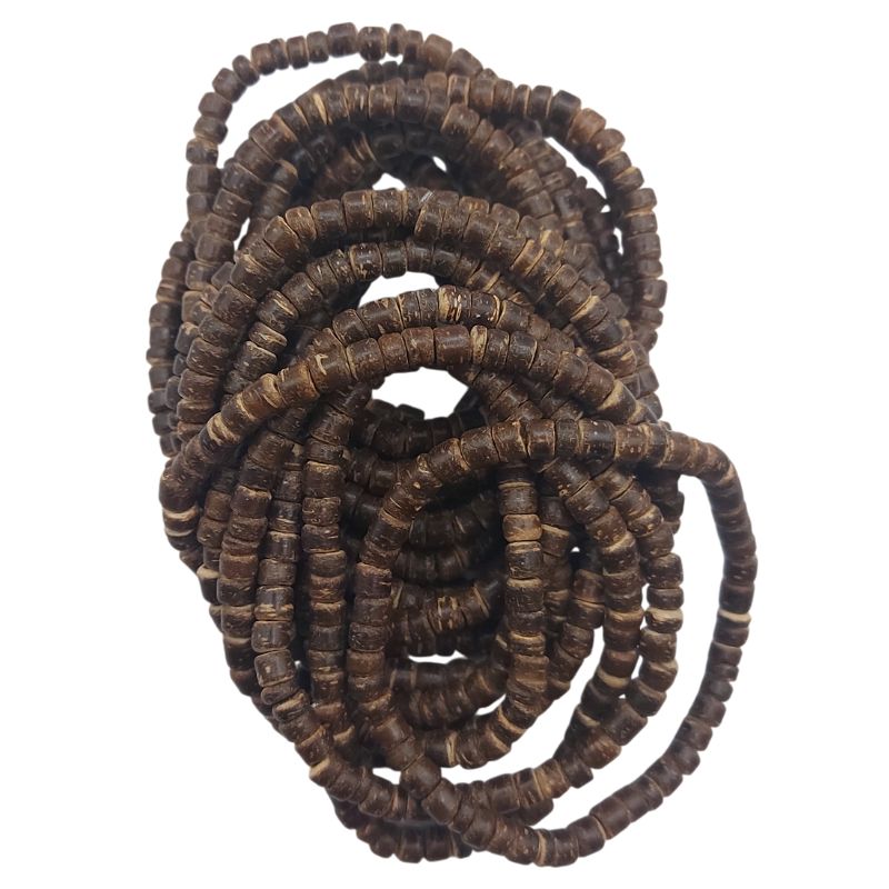 Bracelet Extensible en Bois de Noix de Coco Naturelle - Brun Foncé - Litho Natura