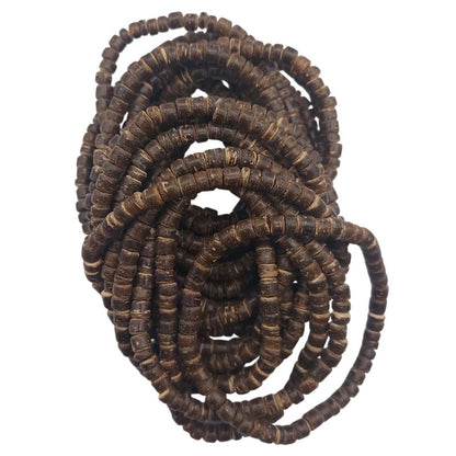 Bracelet Extensible en Bois de Noix de Coco Naturelle - Brun Foncé - Litho Natura