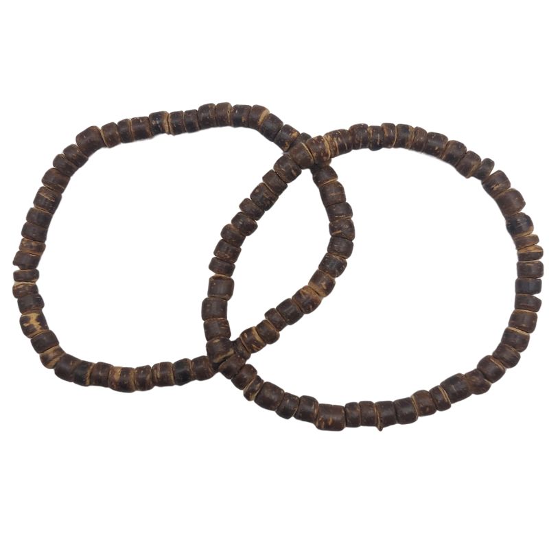 Bracelet Extensible en Bois de Noix de Coco Naturelle - Brun Foncé - Litho Natura
