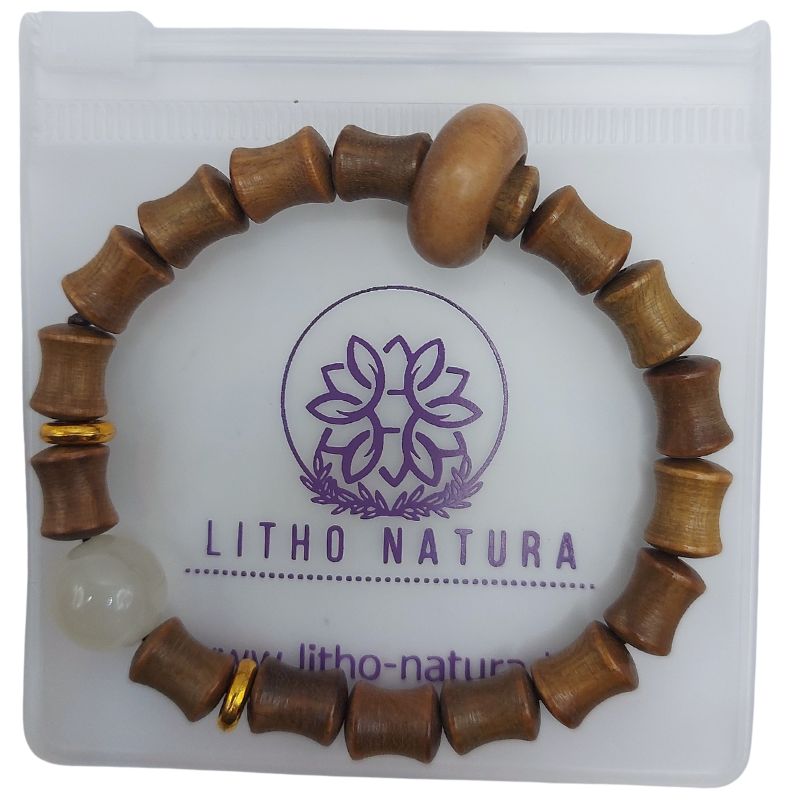 Bracelet Extensible en Perles de Bois de Santal et de Bambou - Bois Olive - Litho Natura