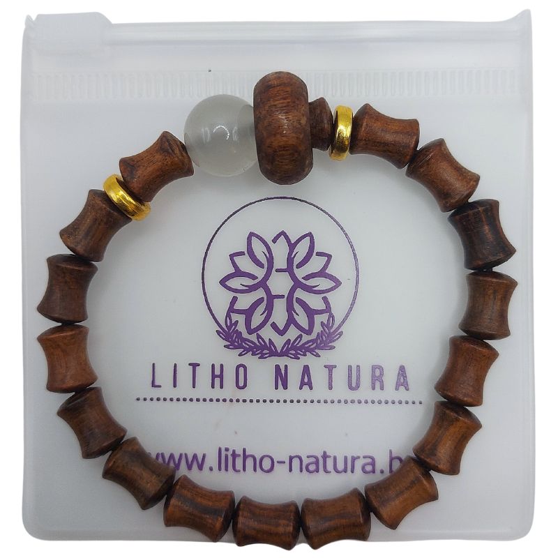 Bracelet Extensible en Perles de Bois de Santal et de Bambou - Bois Rose - Litho Natura