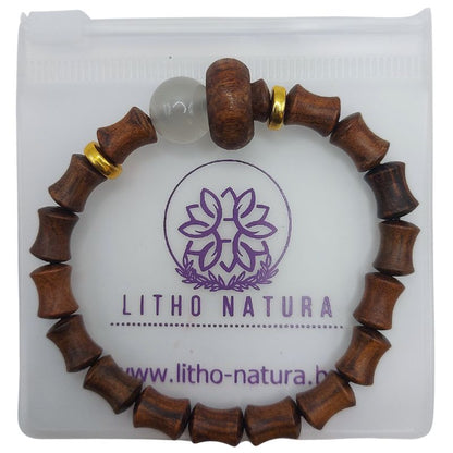 Bracelet Extensible en Perles de Bois de Santal et de Bambou - Bois Rose - Litho Natura