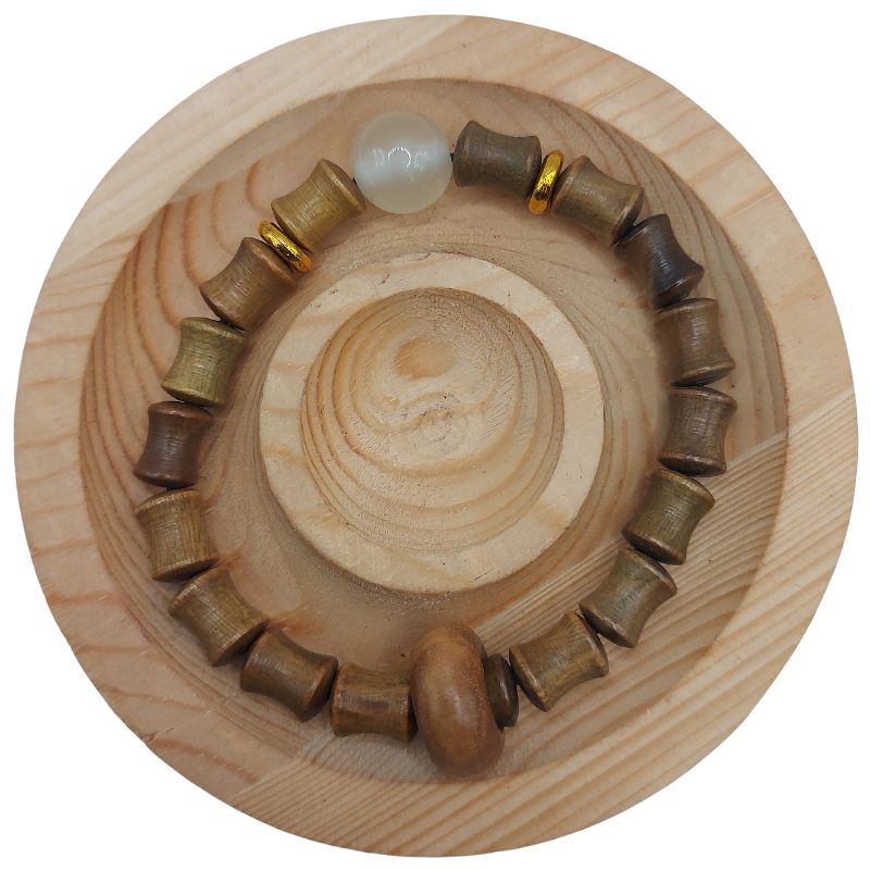 Bracelet Extensible en Perles de Bois de Santal et de Bambou - Bois Olive - Litho Natura