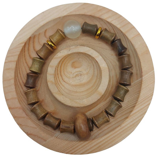Bracelet Extensible en Perles de Bois de Santal et de Bambou - Bois Olive - Litho Natura