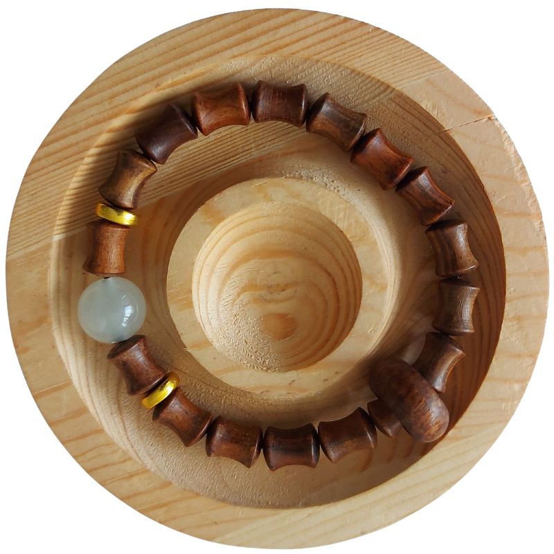 Bracelet Extensible en Perles de Bois de Santal et de Bambou - Bois Rose - Litho Natura