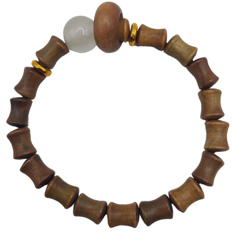 Bracelet Extensible en Perles de Bois de Santal et de Bambou - Bois Olive - Litho Natura