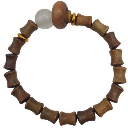 Bracelet Extensible en Perles de Bois de Santal et de Bambou - Bois Olive - Litho Natura